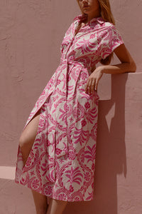 MIDI COTTON SHIRT DRESS "NAXOS" PINK/WHITE
