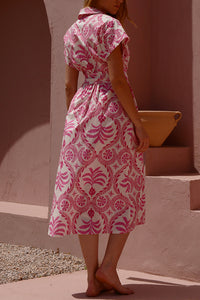 MIDI COTTON SHIRT DRESS "NAXOS" PINK/WHITE