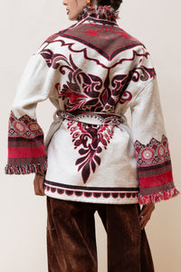 JACQUARD KIMONO JACKET "NIKE" ECRU/RED