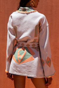 WOVEN COTTON KIMONO JACKET "NIRA" ORANGE/GREEN