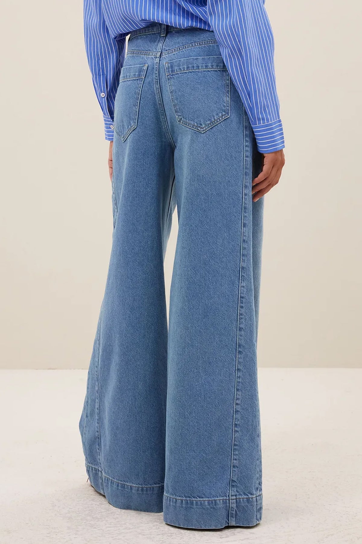 ORGANIC COTTON WIDE LEG DENIM PANTS BLUE