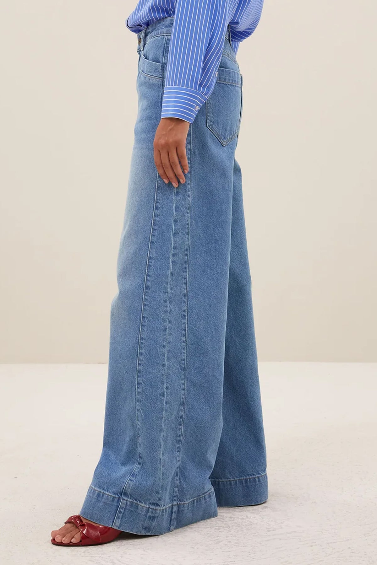 ORGANIC COTTON WIDE LEG DENIM PANTS BLUE