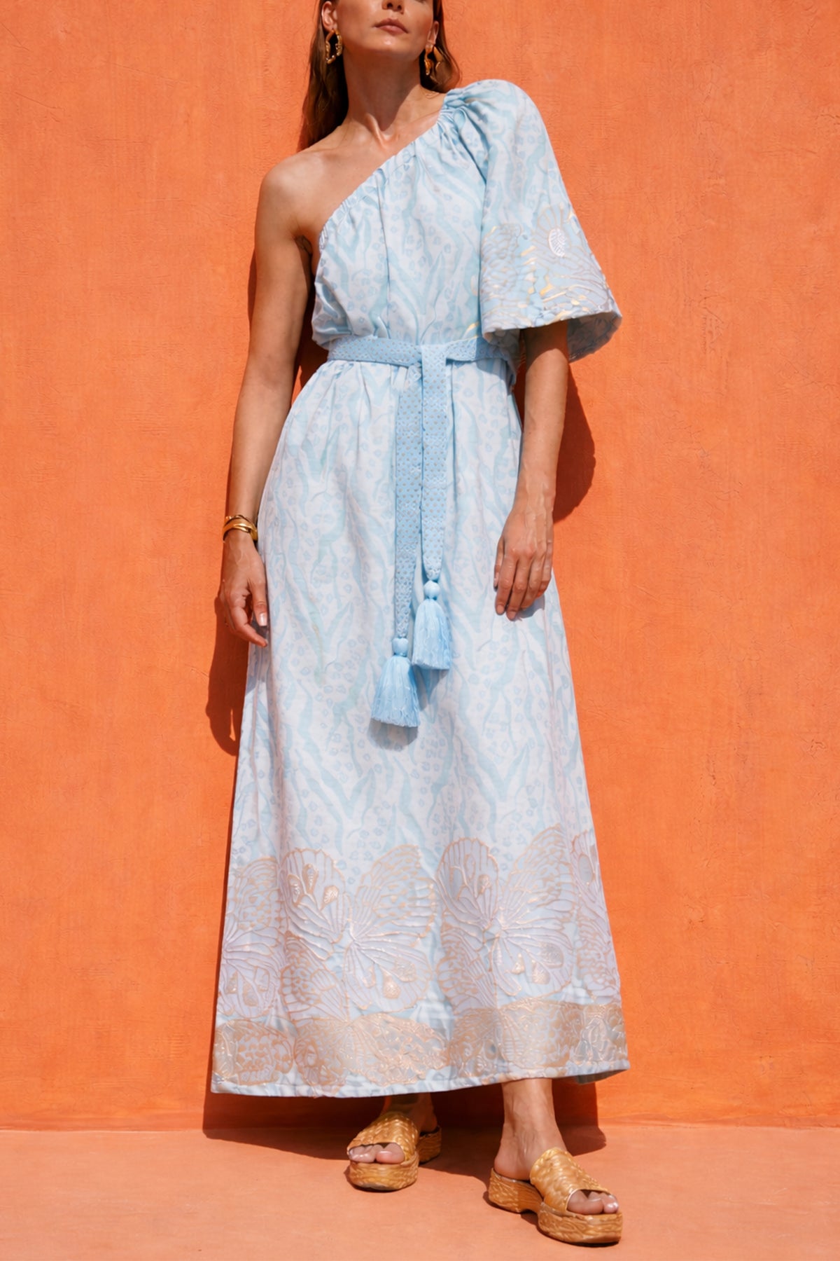 LONG WOVEN ONE SHOULDER DRESS CIEL
