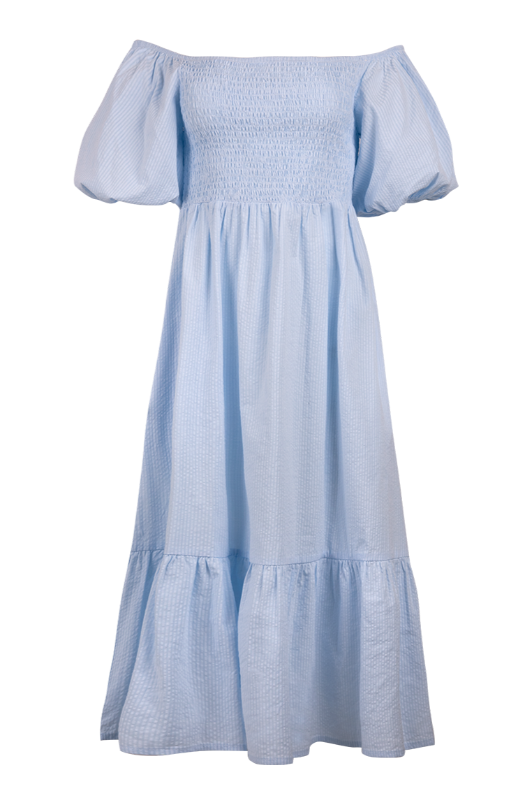 SMOCKED OFF-SHOULDER MIDI DRESS "OPHELIA" SKY BLUE