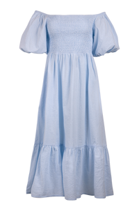 SMOCKED OFF-SHOULDER MIDI DRESS "OPHELIA" SKY BLUE