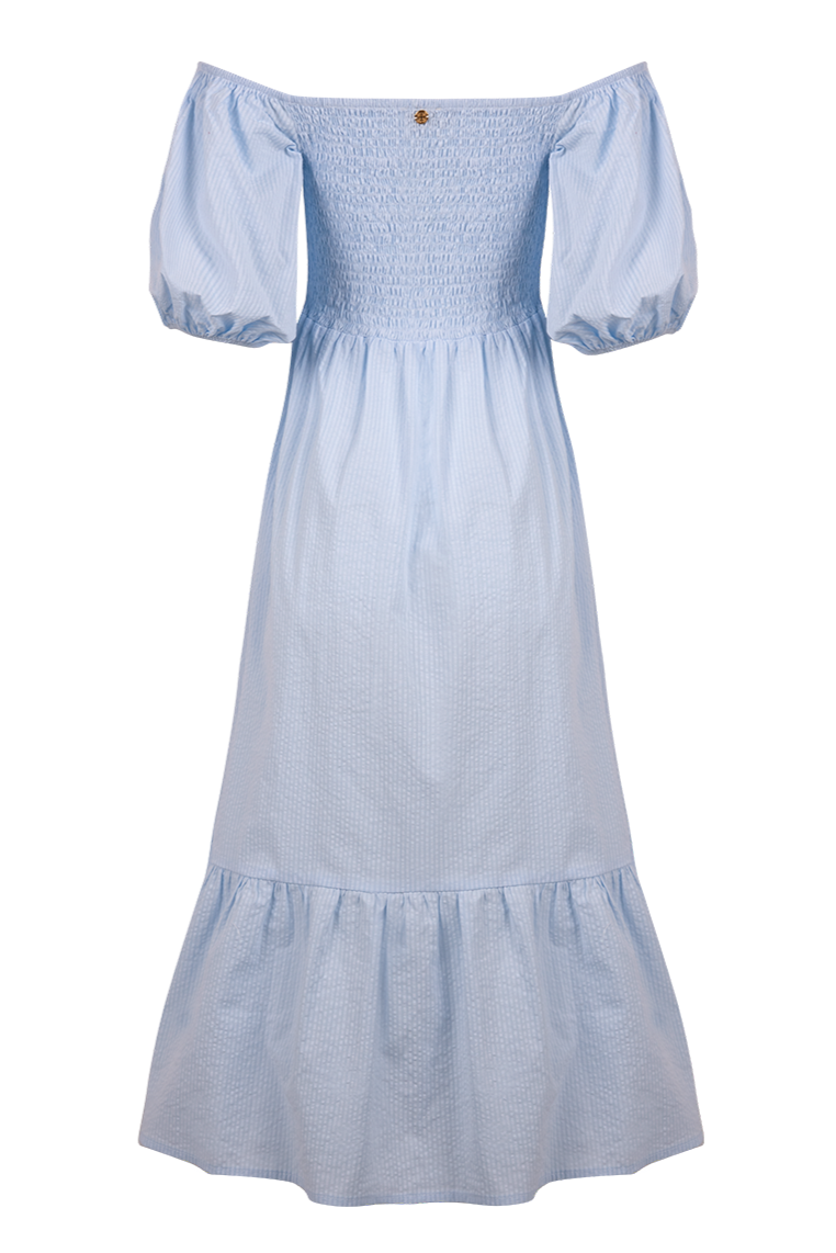 SMOCKED OFF-SHOULDER MIDI DRESS "OPHELIA" SKY BLUE