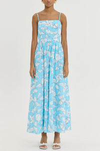 STRAPPY MIDI DRESS "MARY" LIGHT BLUE/ORIGAMI