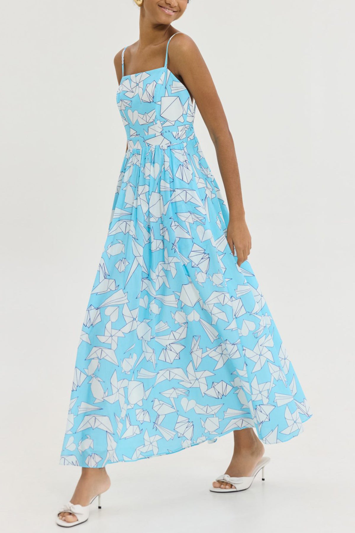 STRAPPY MIDI DRESS "MARY" LIGHT BLUE/ORIGAMI