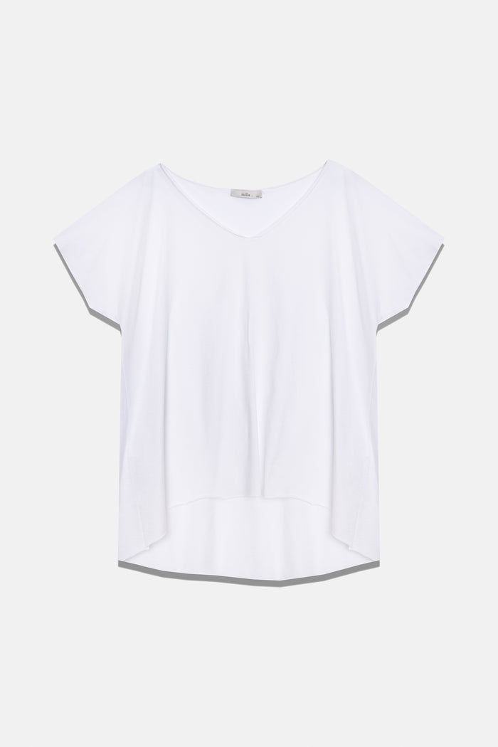 SUPER OVERSIZED V-NECK COTTON T-SHIRT WHITE