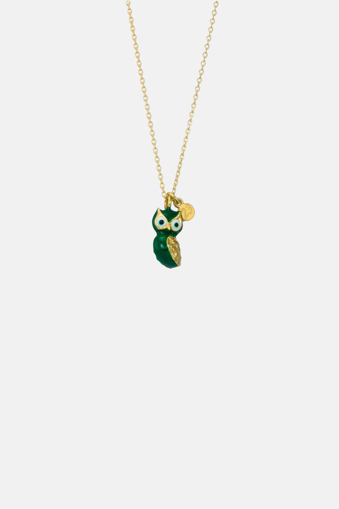 ENAMEL NECKLACE "OWL" GREEN