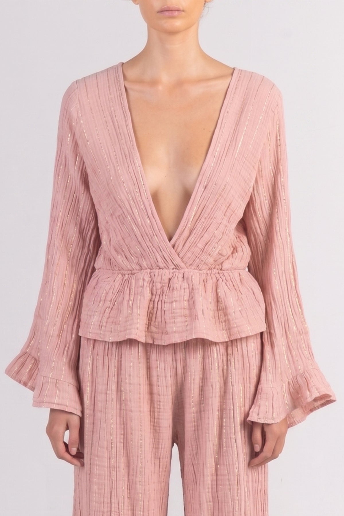 GAUZE BLOUSE "LIMNOS" PALE PINK/LUREX