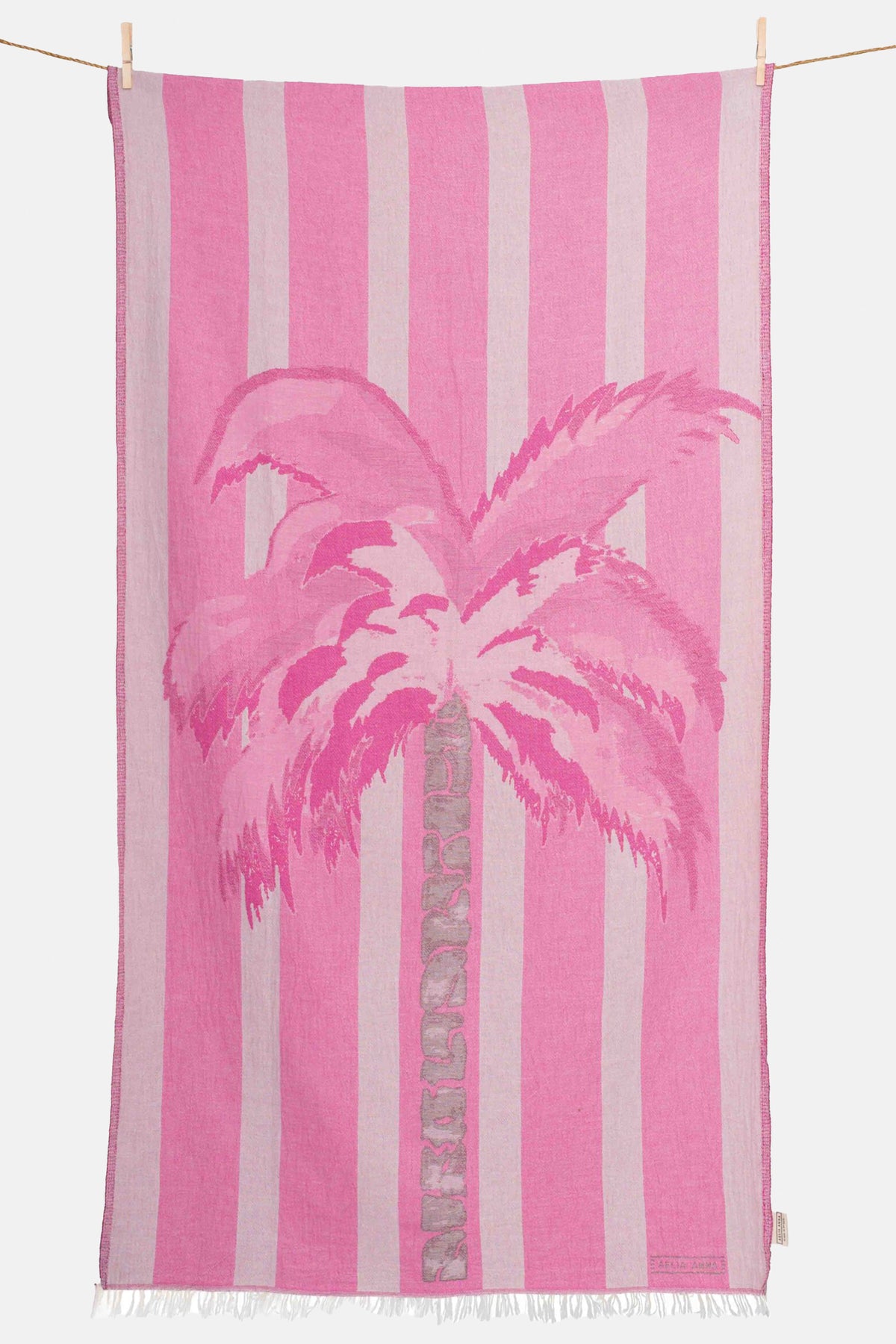 WOVEN BEACH TOWEL "PALM" PINK/FUCHSIA