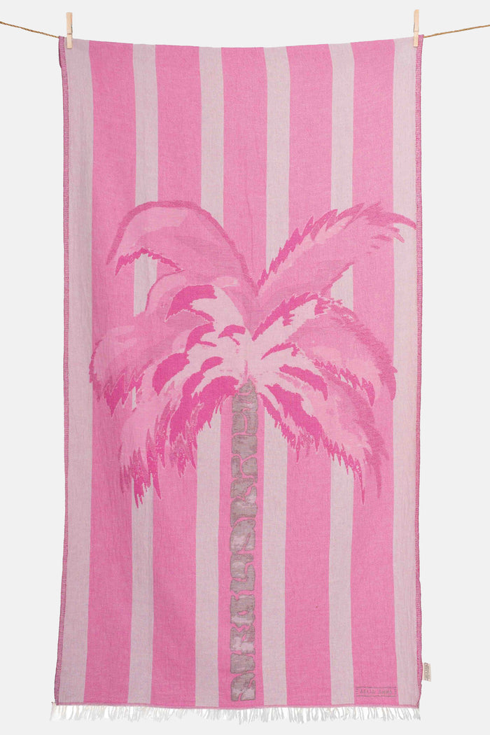 WOVEN BEACH TOWEL "PALM" PINK/FUCHSIA