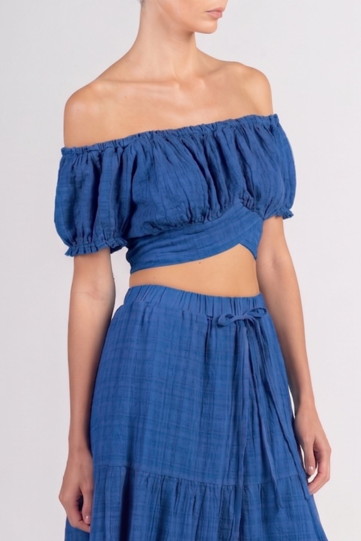 MUSSLINE CROP TOP "PATMOS" GREEK BLUE