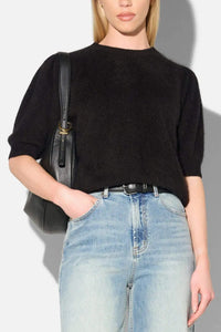 BRUSHED WOOL/CASHMERE KNIT PULLOVER BLACK