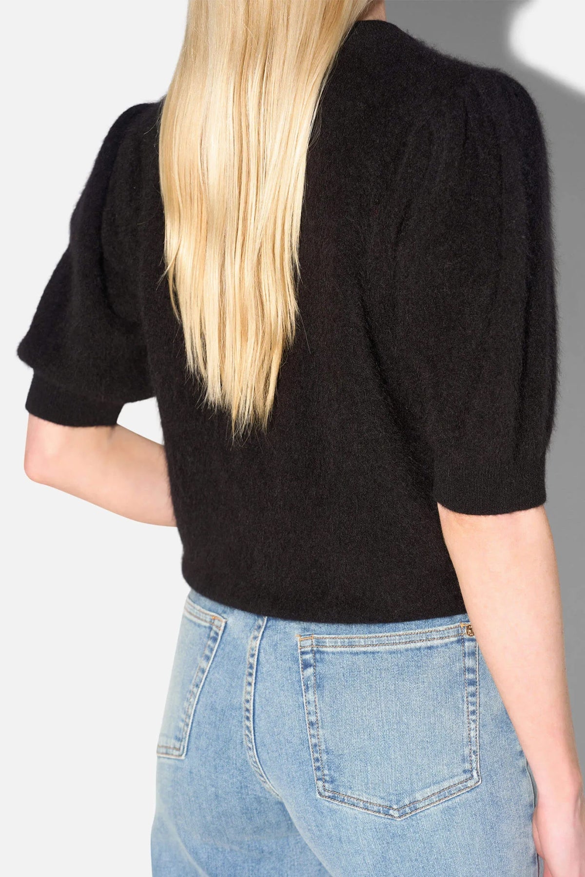 BRUSHED WOOL/CASHMERE KNIT PULLOVER BLACK