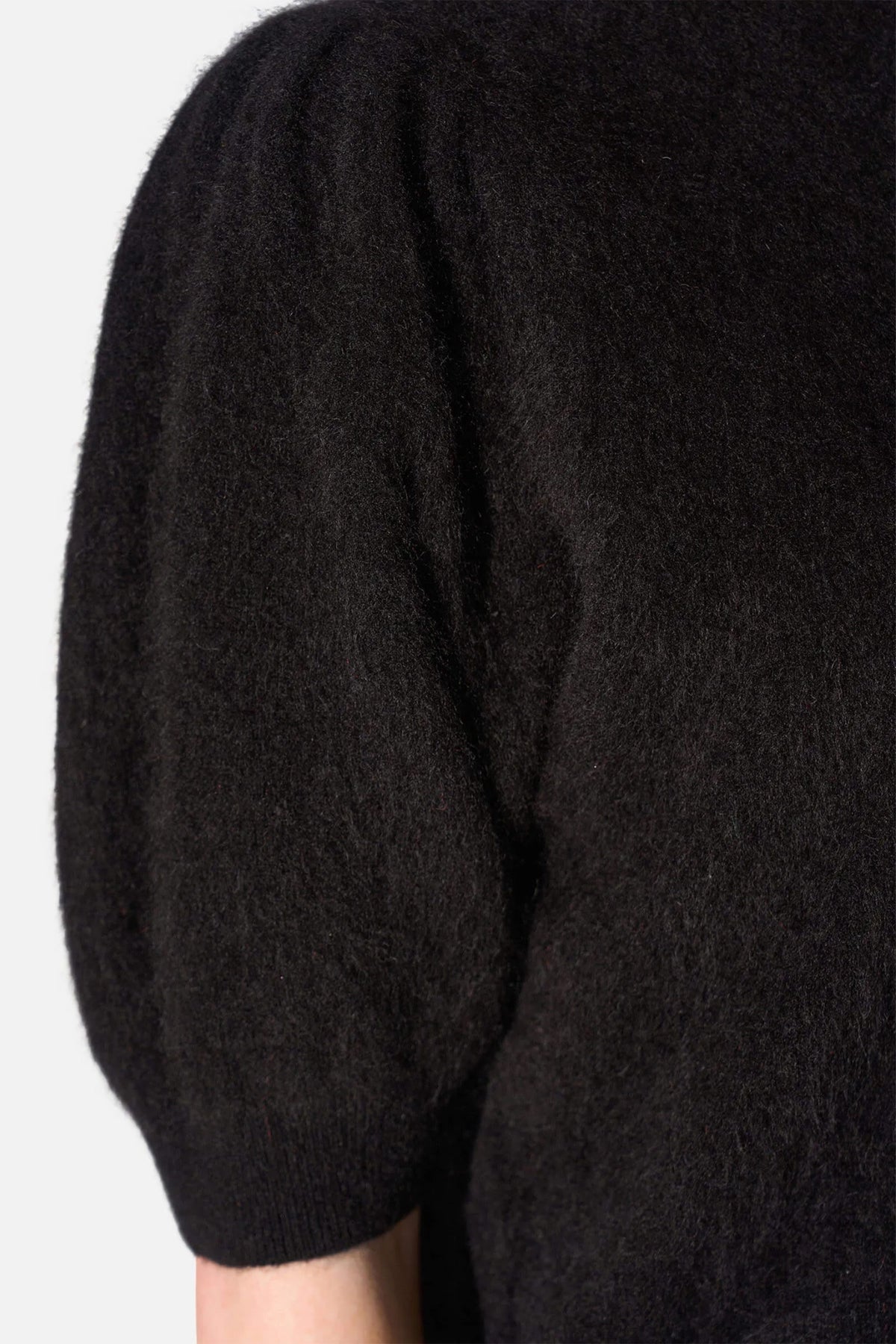 BRUSHED WOOL/CASHMERE KNIT PULLOVER BLACK