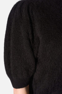 BRUSHED WOOL/CASHMERE KNIT PULLOVER BLACK
