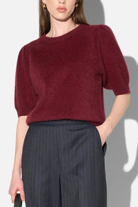 BRUSHED WOOL/CASHMERE KNIT PULLOVER BURGUNDY