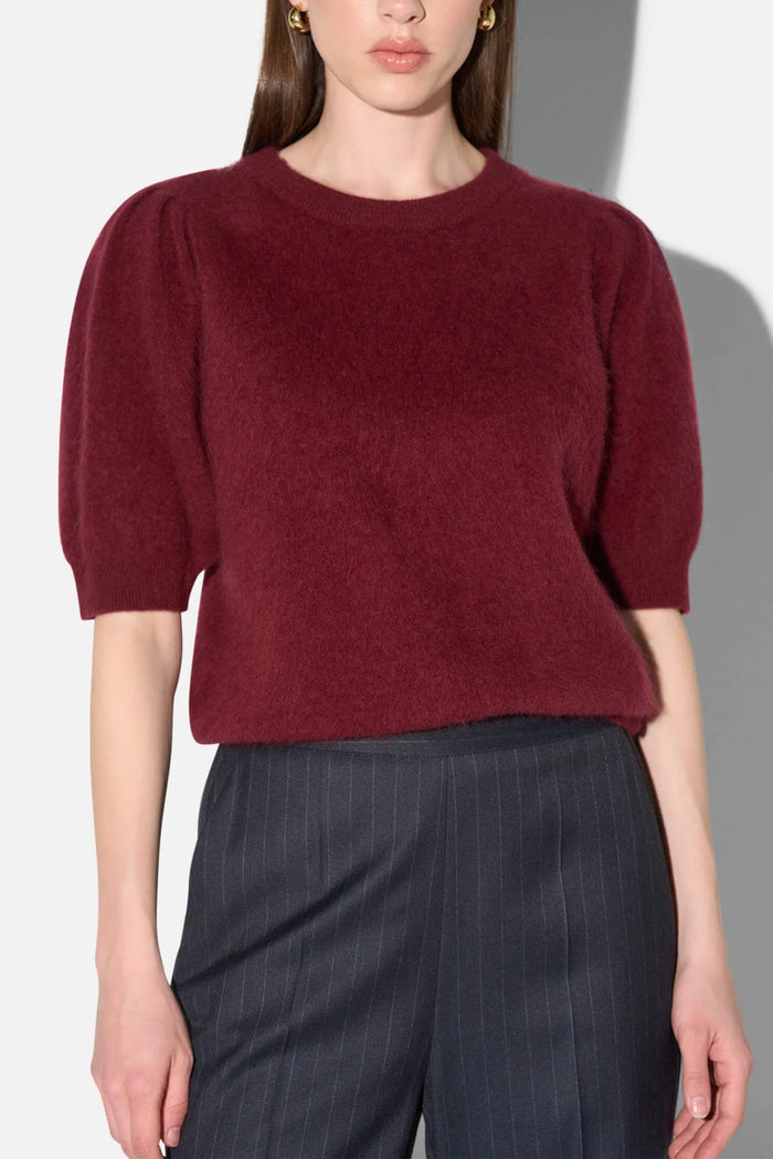 BRUSHED WOOL/CASHMERE KNIT PULLOVER BURGUNDY