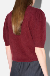 BRUSHED WOOL/CASHMERE KNIT PULLOVER BURGUNDY