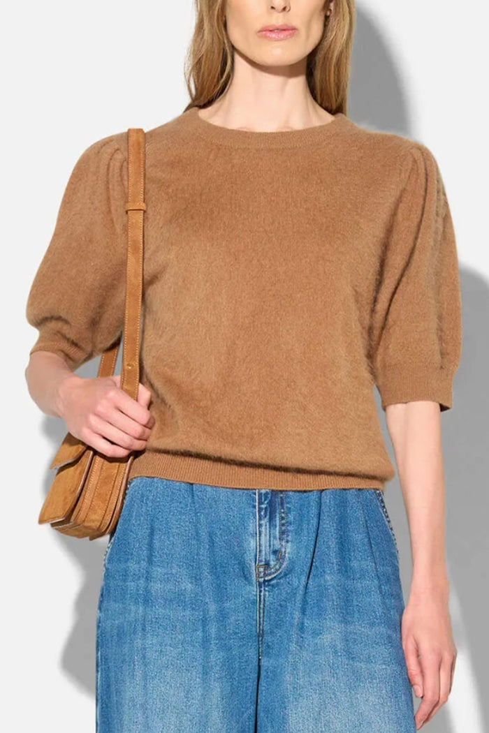BRUSHED WOOL/CASHMERE KNIT PULLOVER CAMEL