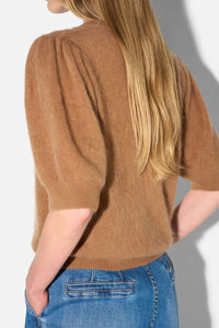 BRUSHED WOOL/CASHMERE KNIT PULLOVER CAMEL