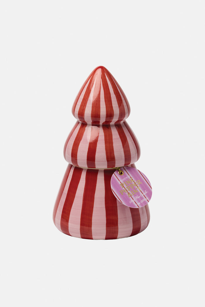 CERAMIC TREE CANDLE "PINK PEPPERMINT“ PINK/RED