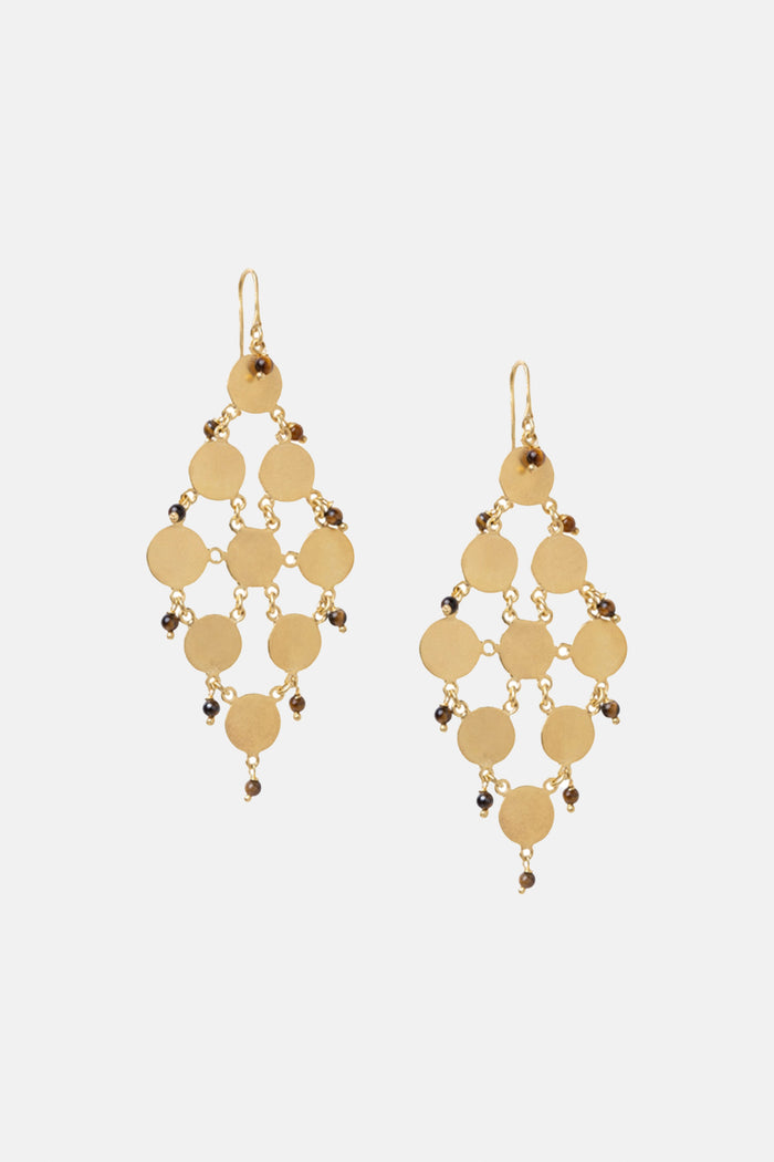 CHANDELIER EARRINGS "POCAHONTAS" GOLD/TIGER EYE