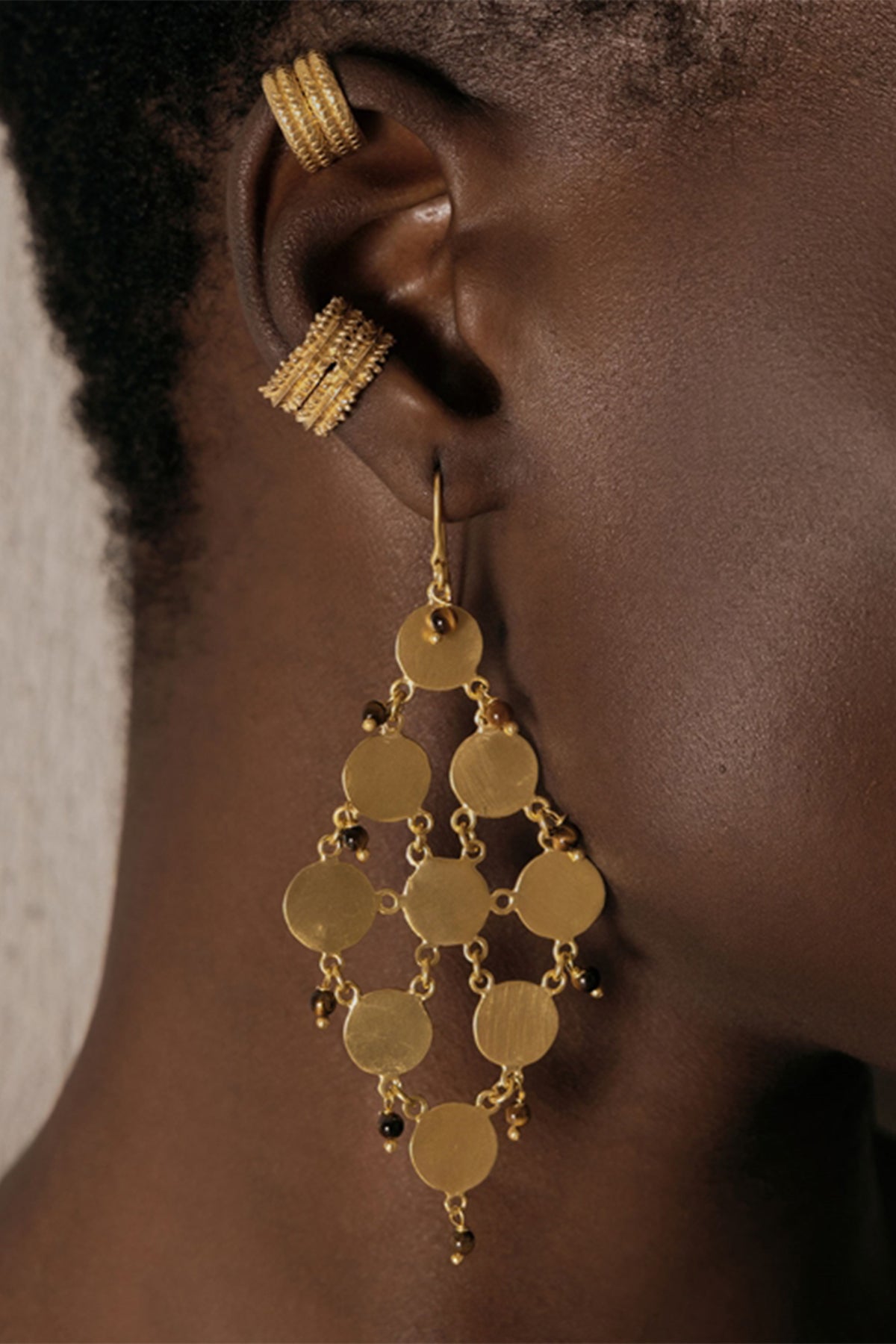 CHANDELIER EARRINGS "POCAHONTAS" GOLD/TIGER EYE