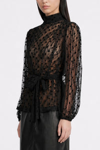 TRANSPARENT POLKA DOT LACE BLOUSE BLACK