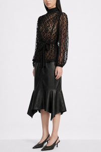 SLIM FLARED FAUX LEATHER SKIRT BLACK