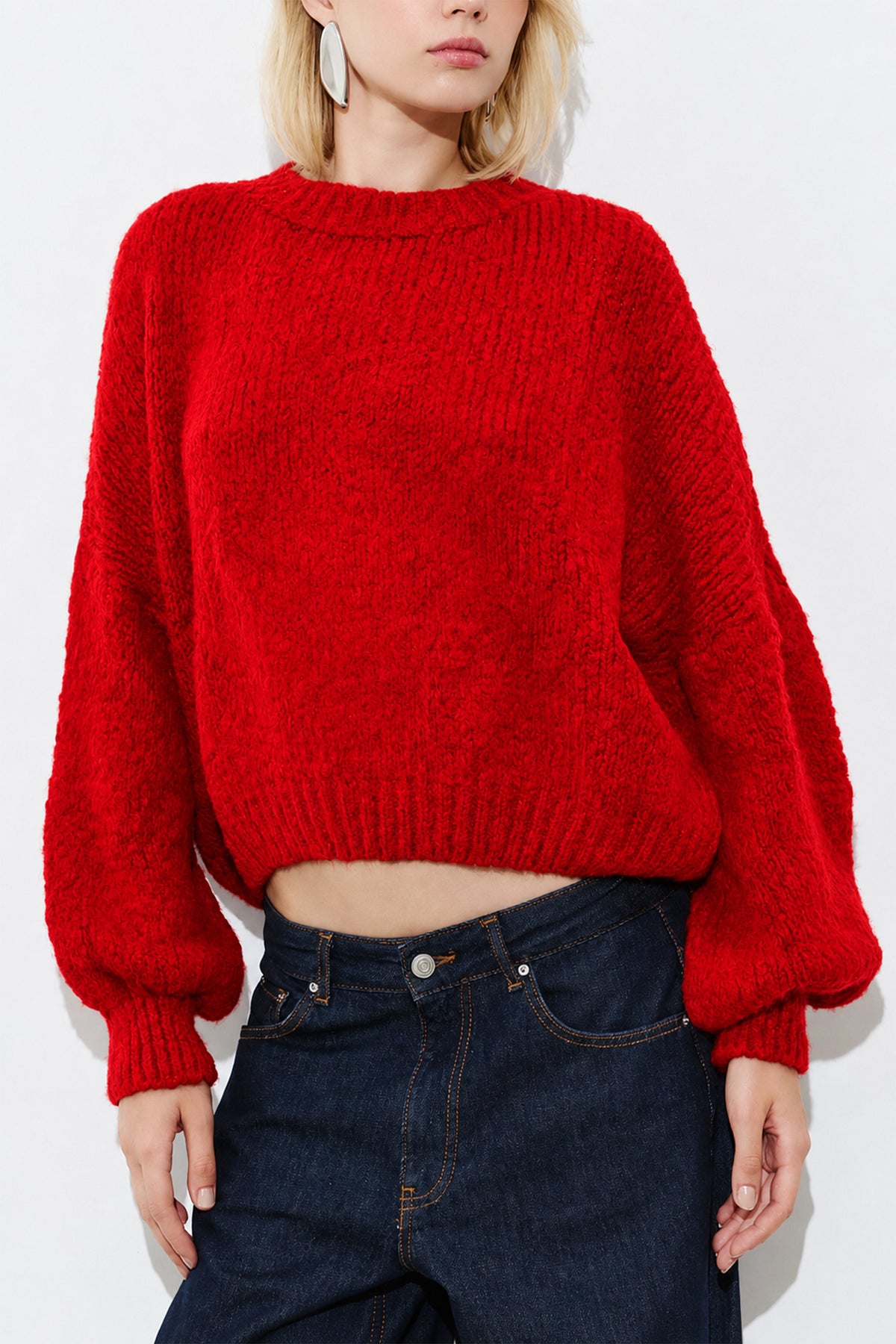 OVERSIZED SUPERSOFT MOHAIR-MIX PULLOVER RED