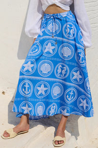 MIDI COTTON SKIRT "TESORO" BLUE/WHITE
