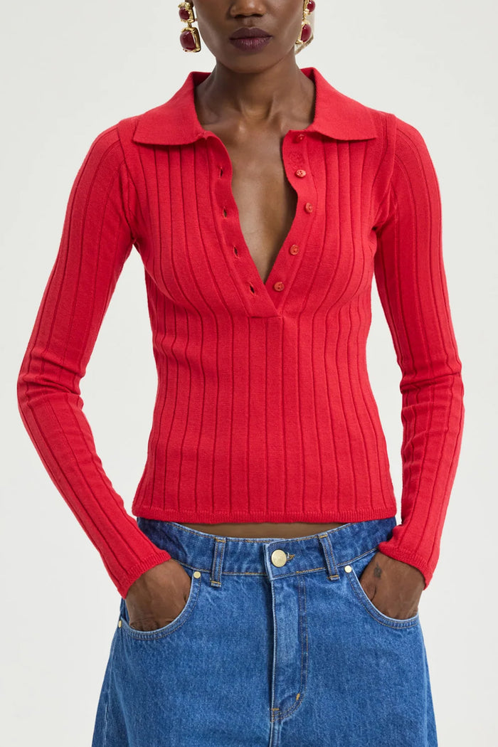 SLIM VISCOSE POLO PULLOVER "SPECTER" MEDIUM RED
