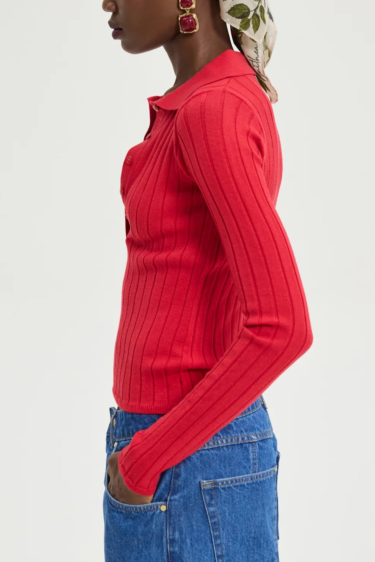 SLIM VISCOSE POLO PULLOVER "SPECTER" MEDIUM RED