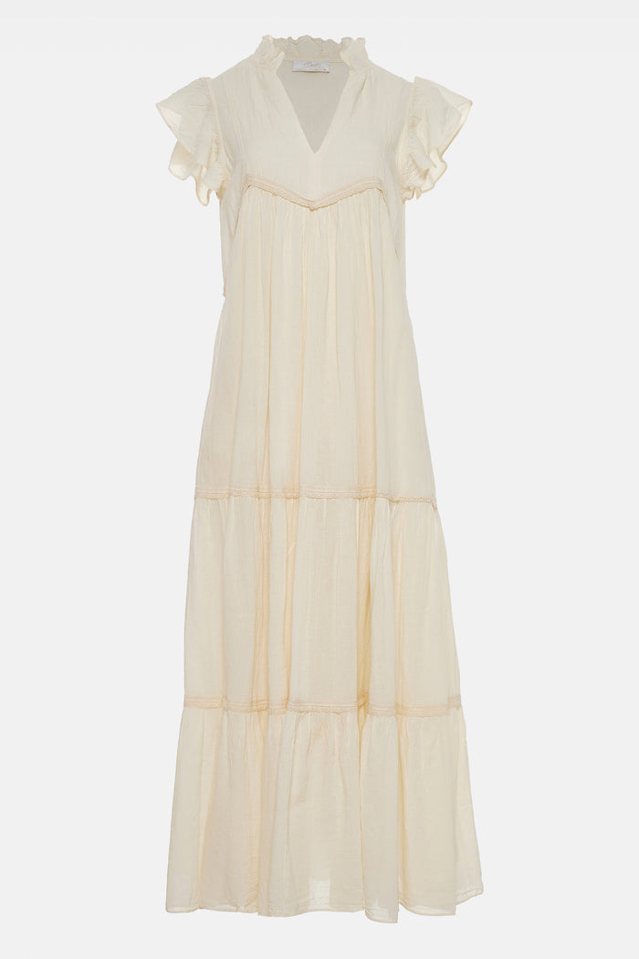 LONG COTTON LACE GAZE DRESS "REVERIE" OFFWHITE