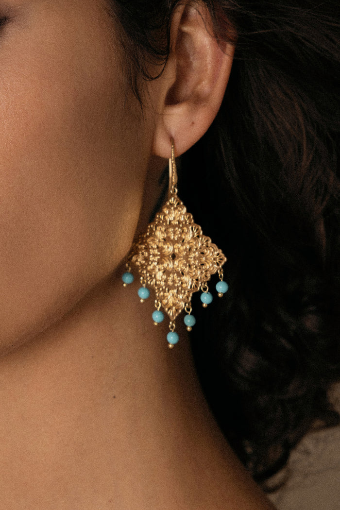 EARRINGS "RHOMBUS" GOLD/TURQUOISE