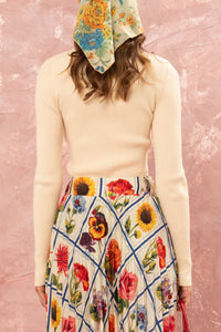 RIBBED VISCOSE POLO PULLOVER CREAM