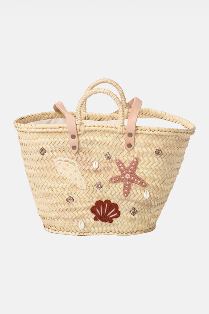 WOVEN & EMBROIDERED RAFFIA BASKET "MERMAID" ROSE