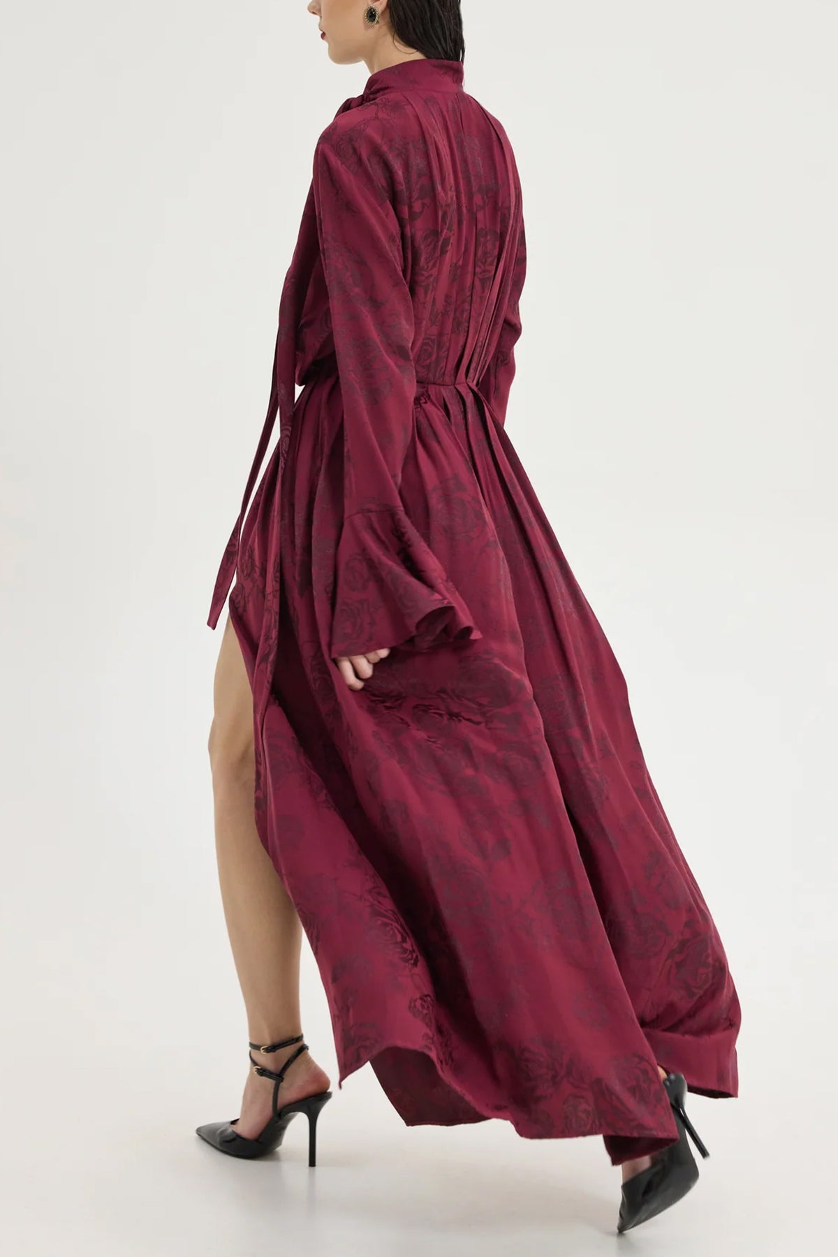 LONG JACQUARD DRESS "ROSES" BORDEAUX