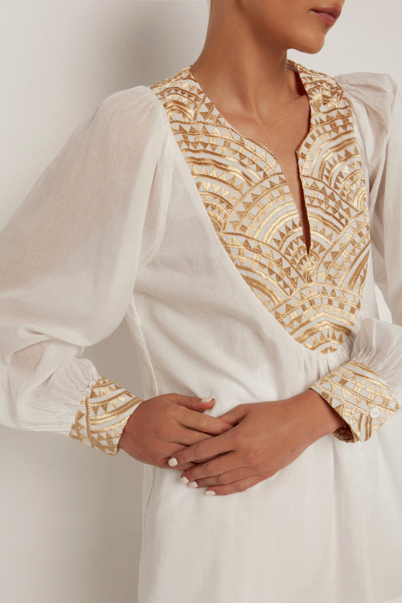 OVERSIZED COTTON BLOUSE "TRIANGLE" WHITE/GOLD