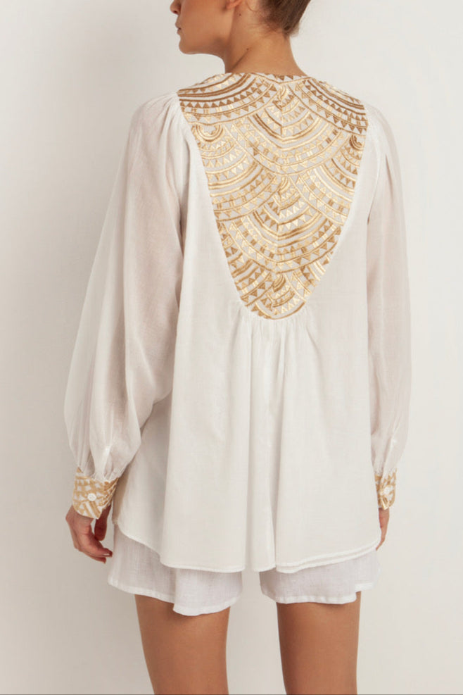 OVERSIZED COTTON BLOUSE "TRIANGLE" WHITE/GOLD