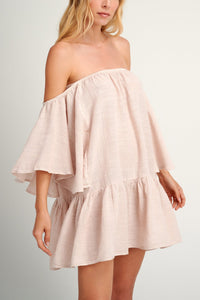 SHORT OFF-SHOULDER DRESS "MALIA" DUSTY PINK