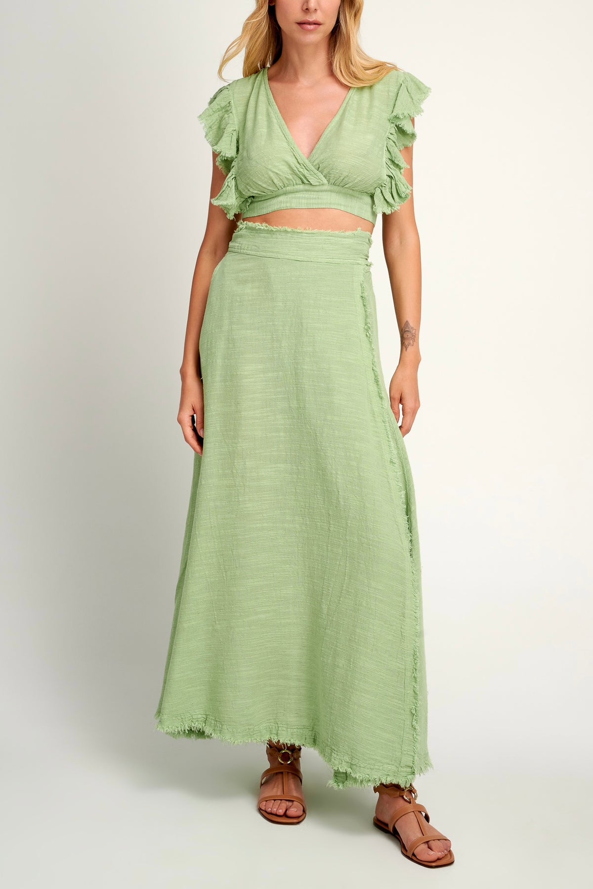 MAXI WRAP SKIRT "MALIA" PISTACHIO