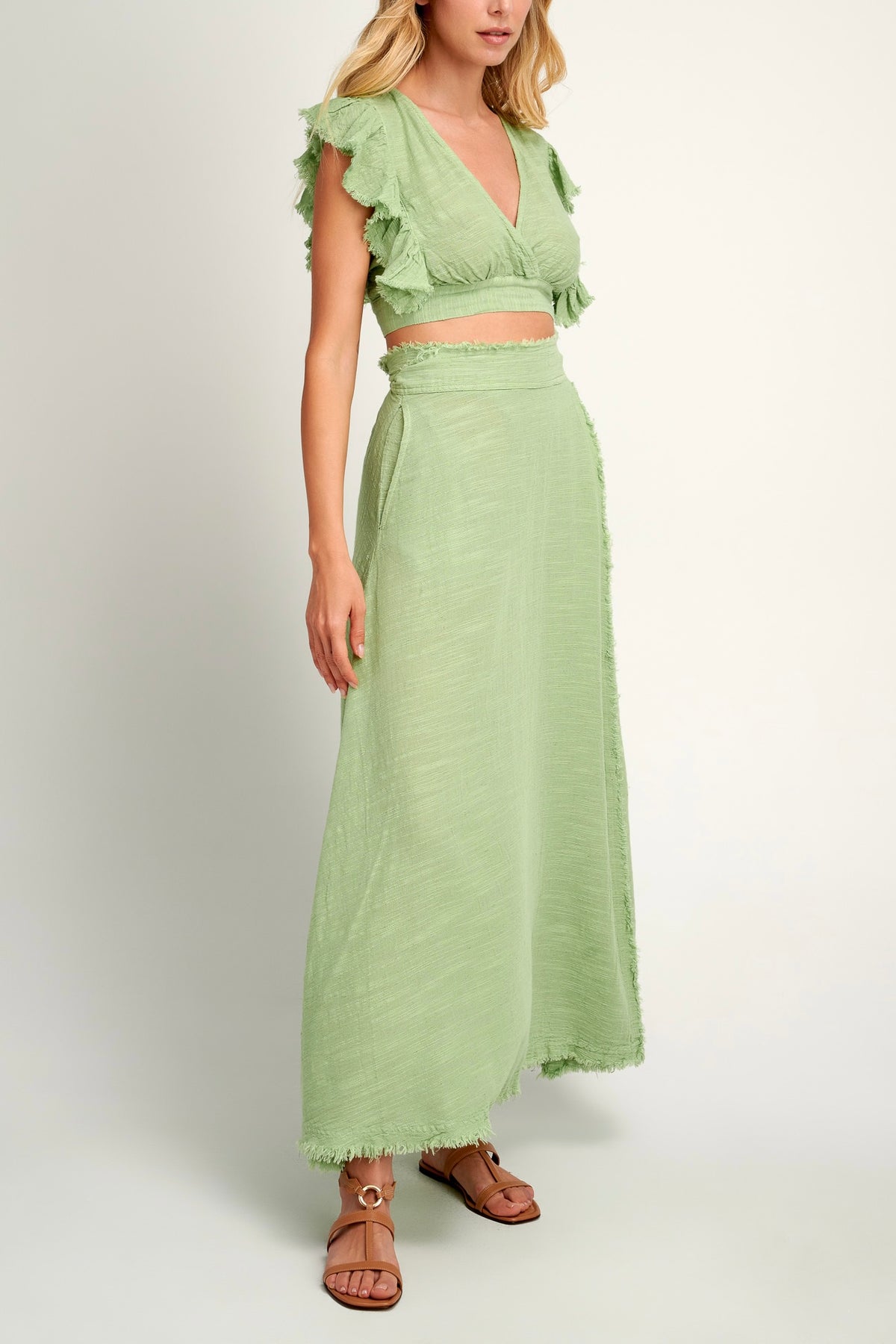 MAXI WRAP SKIRT "MALIA" PISTACHIO