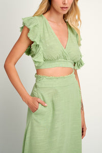 CROP TOP WITH RUFFLES "MALIA" PISTACHIO