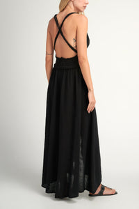 LONG NECKHOLDER SLITTED DRESS "MALIA" BLACK