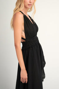 LONG NECKHOLDER SLITTED DRESS "MALIA" BLACK