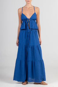 STRAPPY MUSSELINE TOP "PATMOS" GREEK BLUE